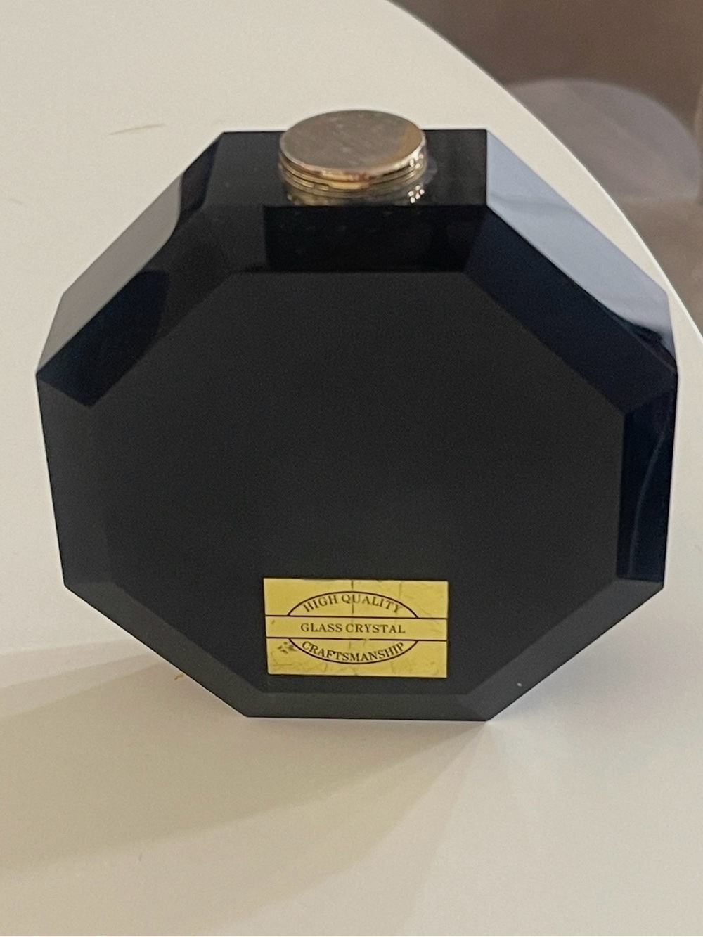Art Deco Style Glass Crystal Octagonal Decorative Paperweight Black